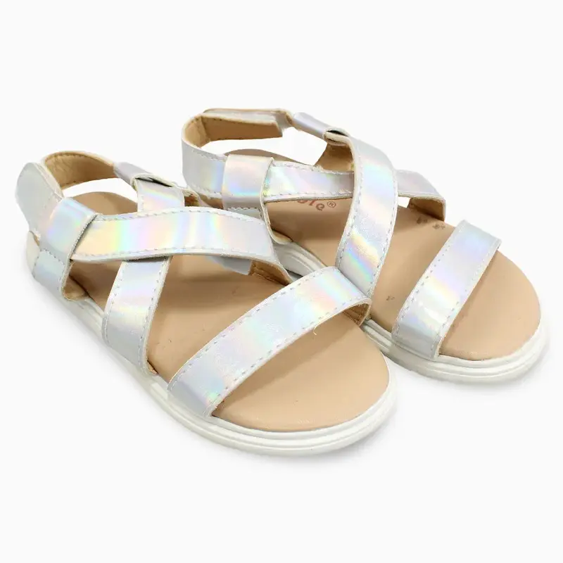 Girls Leather Sandals  Silver