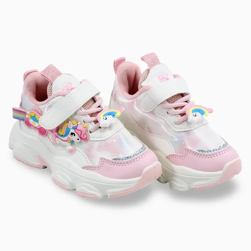 Girls Leather Sneakers - Cute Unicorn Design (Size 26-31)