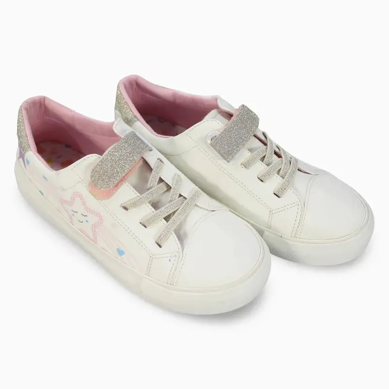 Girls Leather Sneakers   Star Detail