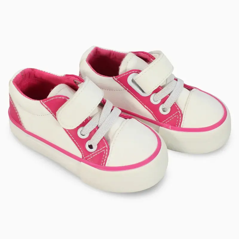 Girls Leather Sneakers  White & Fuchsia