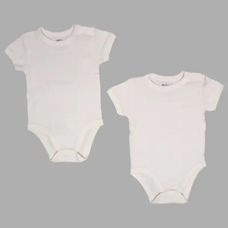 Pack Of 2 - Unisex Plain White Short-Sleeved Underwear Bodysuit
