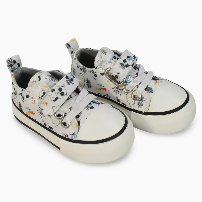 Unisex Canvas Sneakers - White with Panda Detail