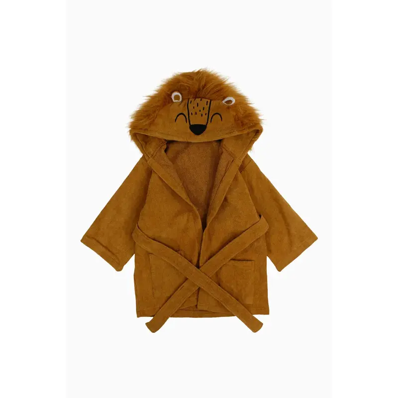 Unisex Plush Swim Robe  Brown with Lion Design