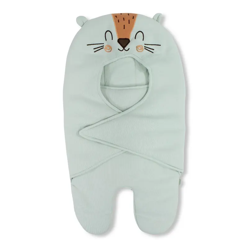 Baby Boys Cotton Swaddle  Aqua with Lion Design