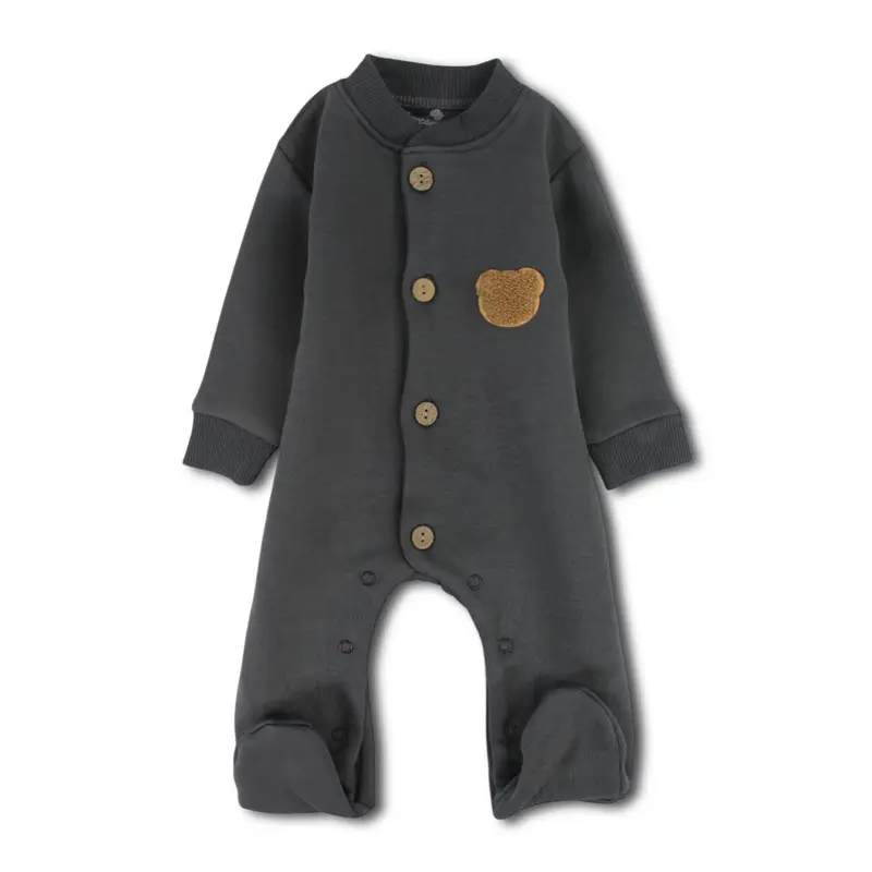 Baby Boys Fleeced Baby Footie  Bear Embroidery