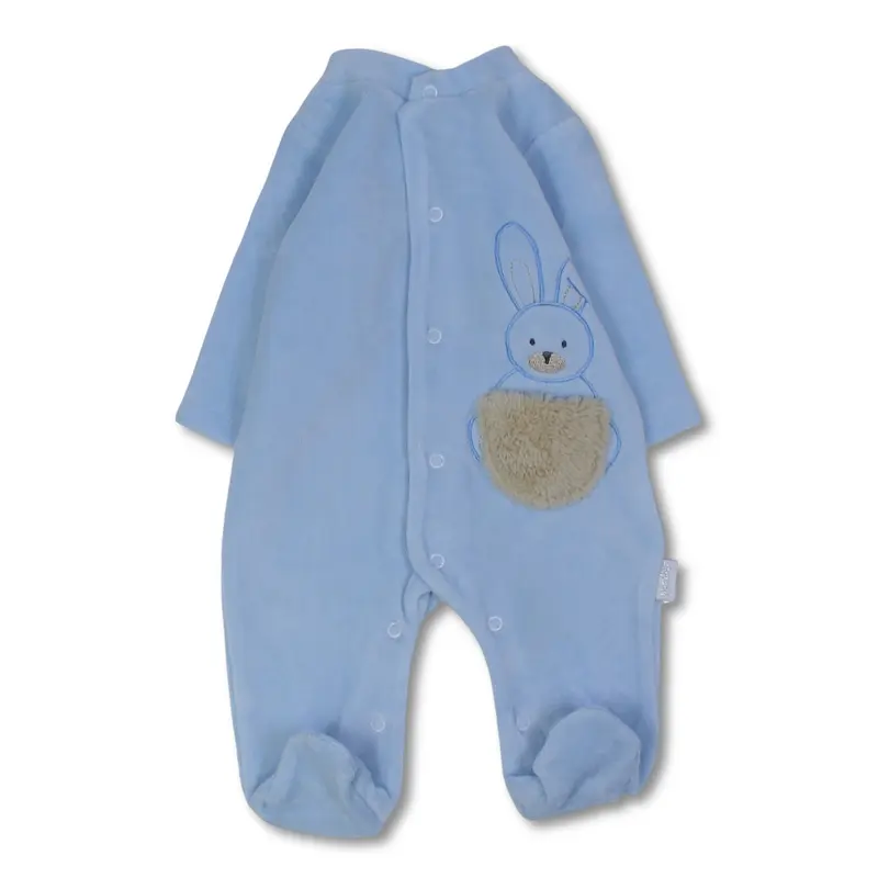 Baby Boys Velvet Baby Footie  Bunny Embroidery
