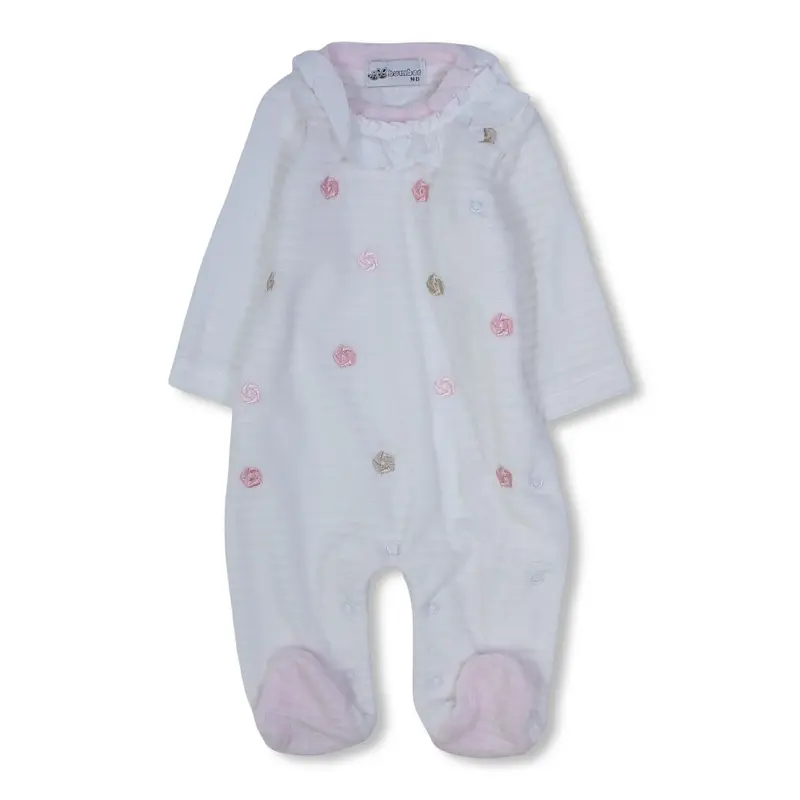 Baby Girls Velvet Baby Footie  Floral Embroidery