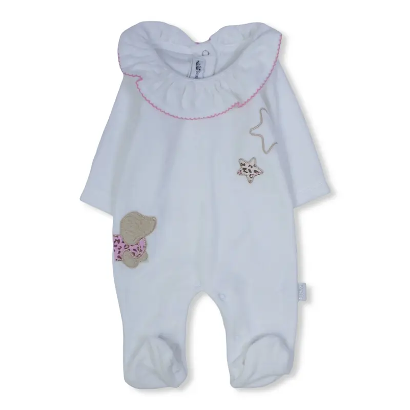 Baby Girls Velvet Baby Footie  Stars & Puppy Embroidery