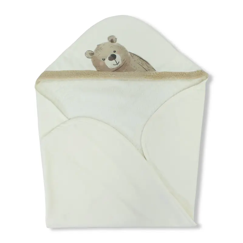 Fleeced Baby Blanket  Off-White with Bear Print