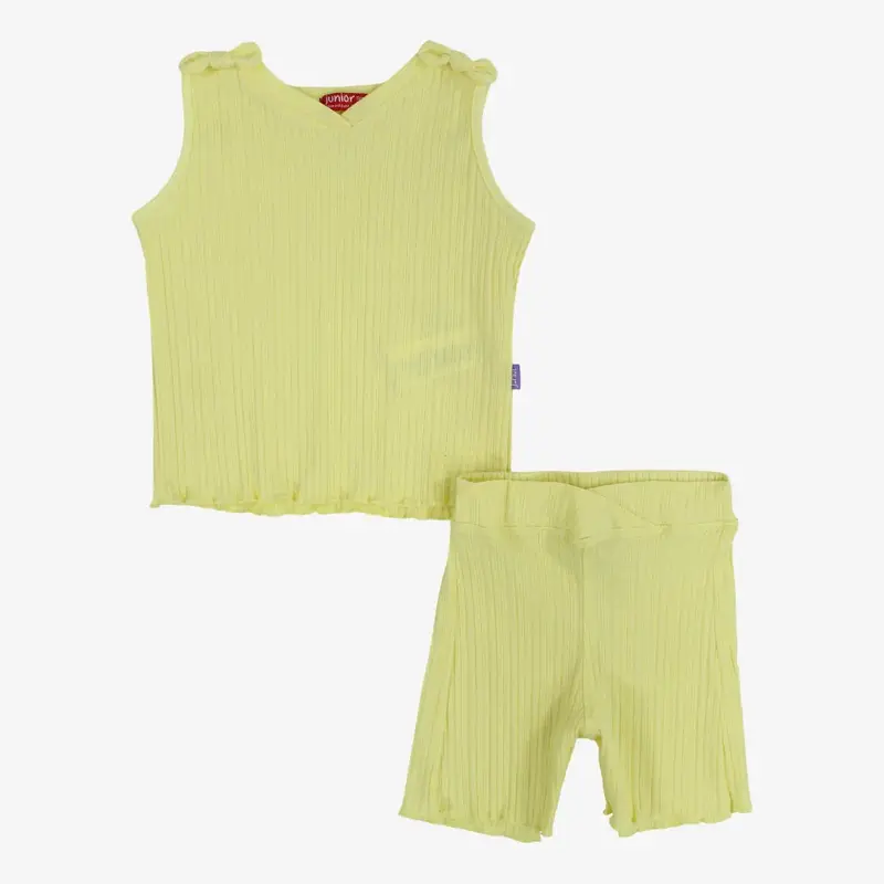 Girls Cotton Ribbed Sleeveless Pajama  Yellow