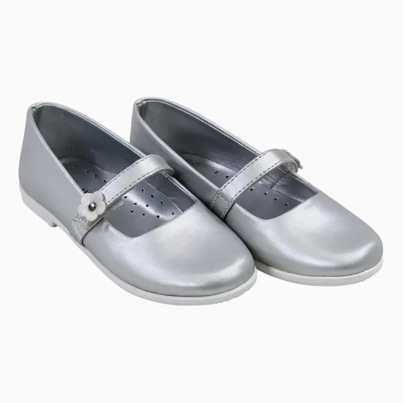 Girls Leather Ballerina - Silver