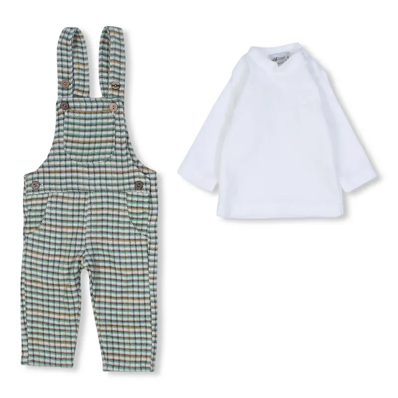 Unisex Baby 2-Piece Outfit Set  Checkered Overall Design