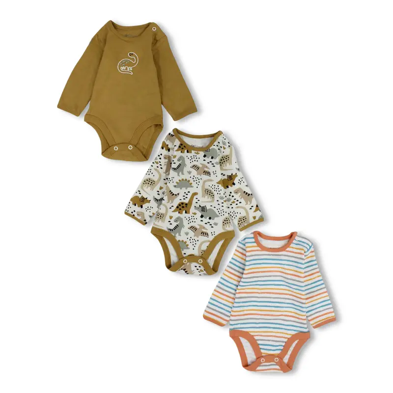 Baby Boys Cotton Long-Sleeved Underwear Bodysuit Multicolor  Pack Of 3