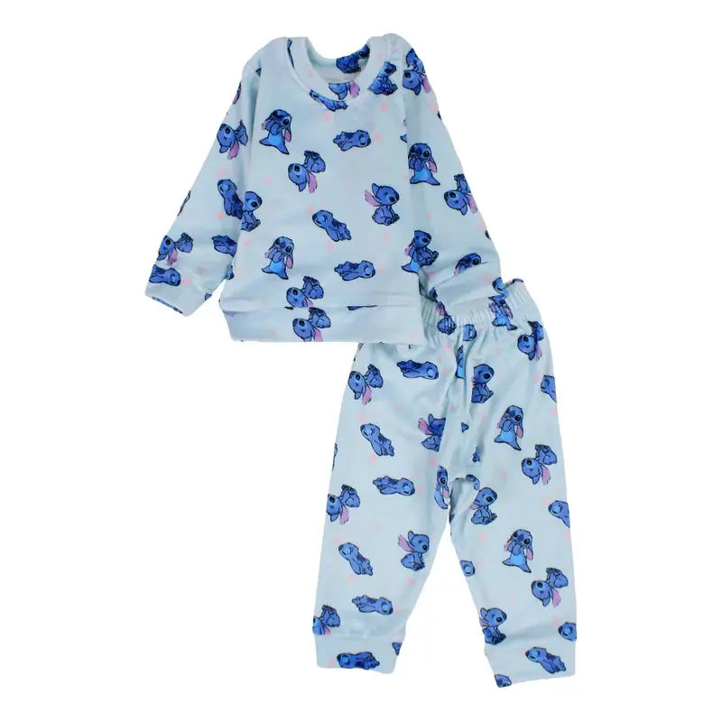 Baby Girls Velvet Thermal Set - Aqua with Stitch Print
