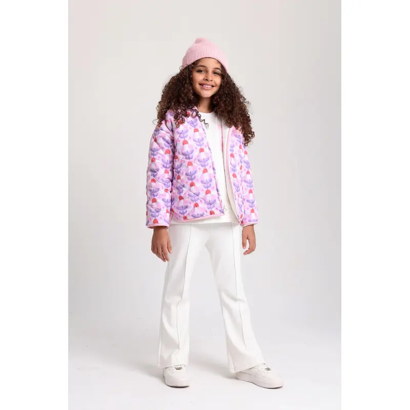 Baby Girls Waterproof Reversible Quilted Jacket Off White & Pink Floral