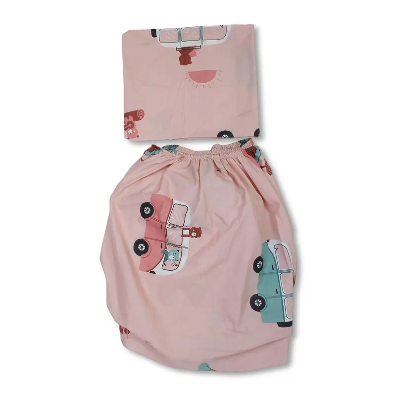 Bed Sheet Set  Salmon with Cars Print