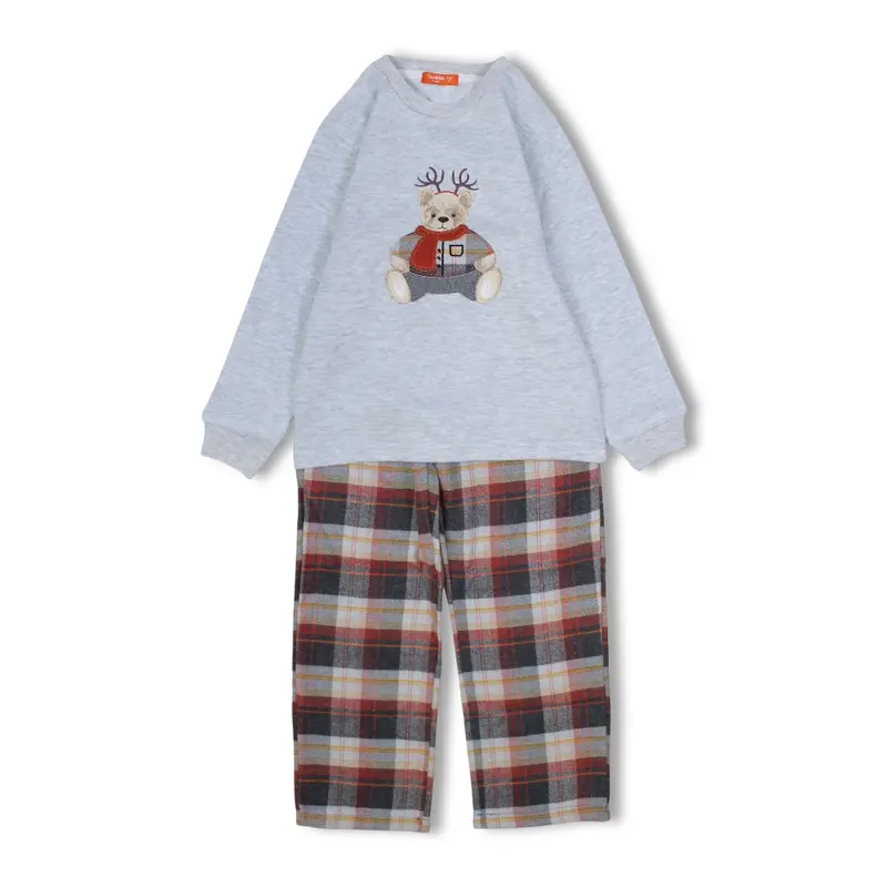 Boys Cotton 2-Piece Outfit Set  Grey with Bear Design