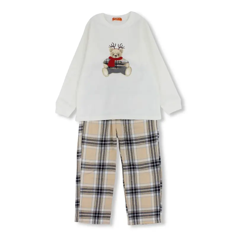 Boys Cotton 2-Piece Outfit Set  Off-White with Bear Design