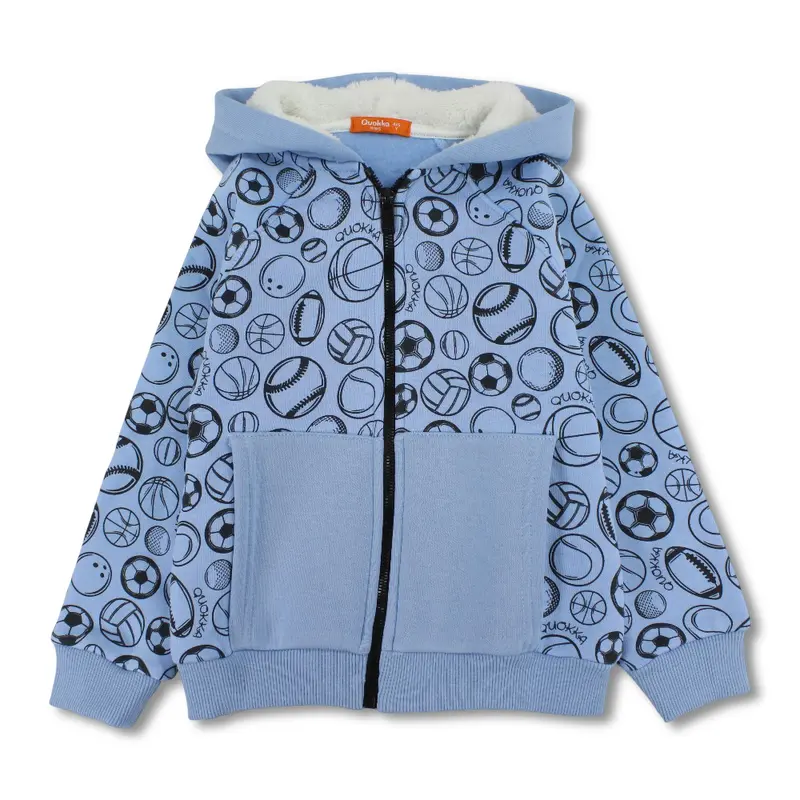 Boys Cotton Hoodie - Sports Balls Print