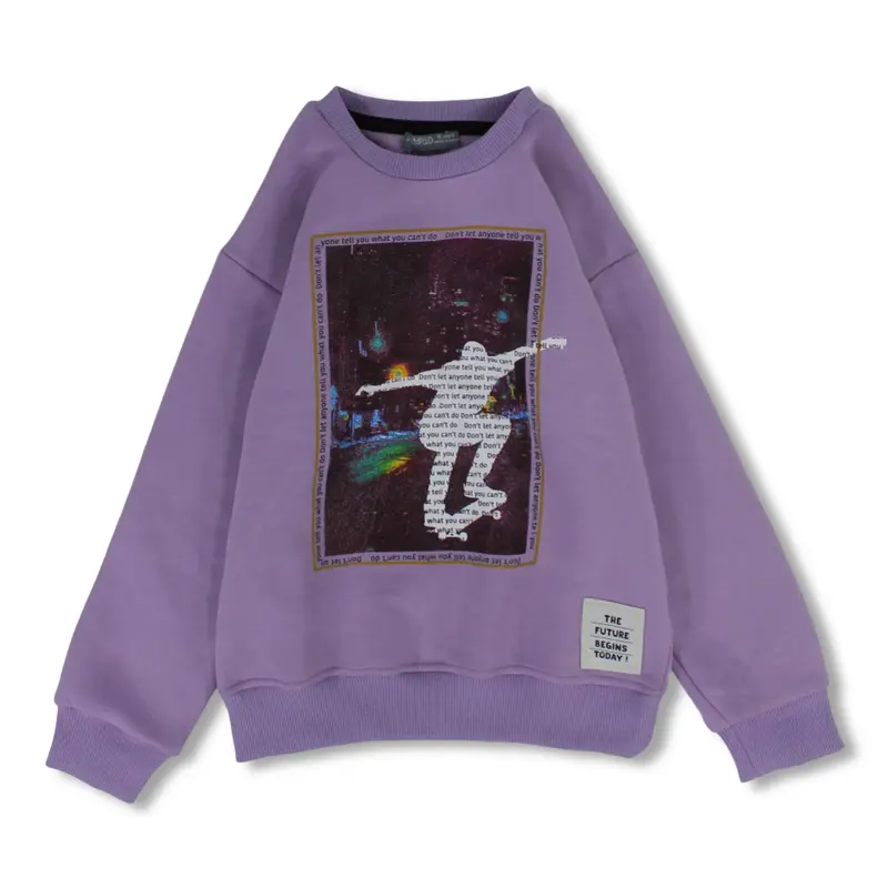 Boys Cotton Sweatshirt - Purple with Skater Graphic