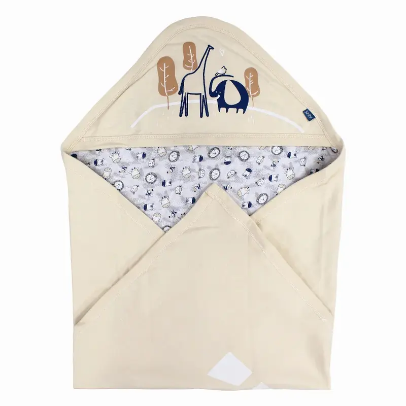 Cotton Baby Blanket  Beige & Grey with Animal Design