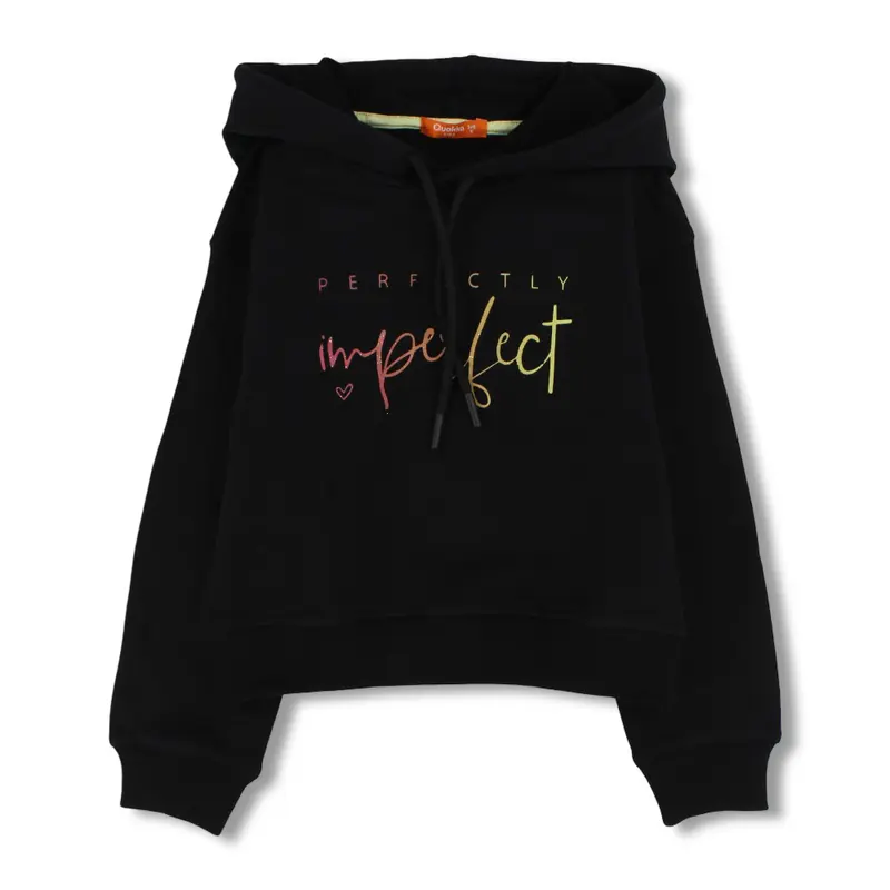 Girls Cotton Hoodie  Black with "Perfectly Imperfect" Design