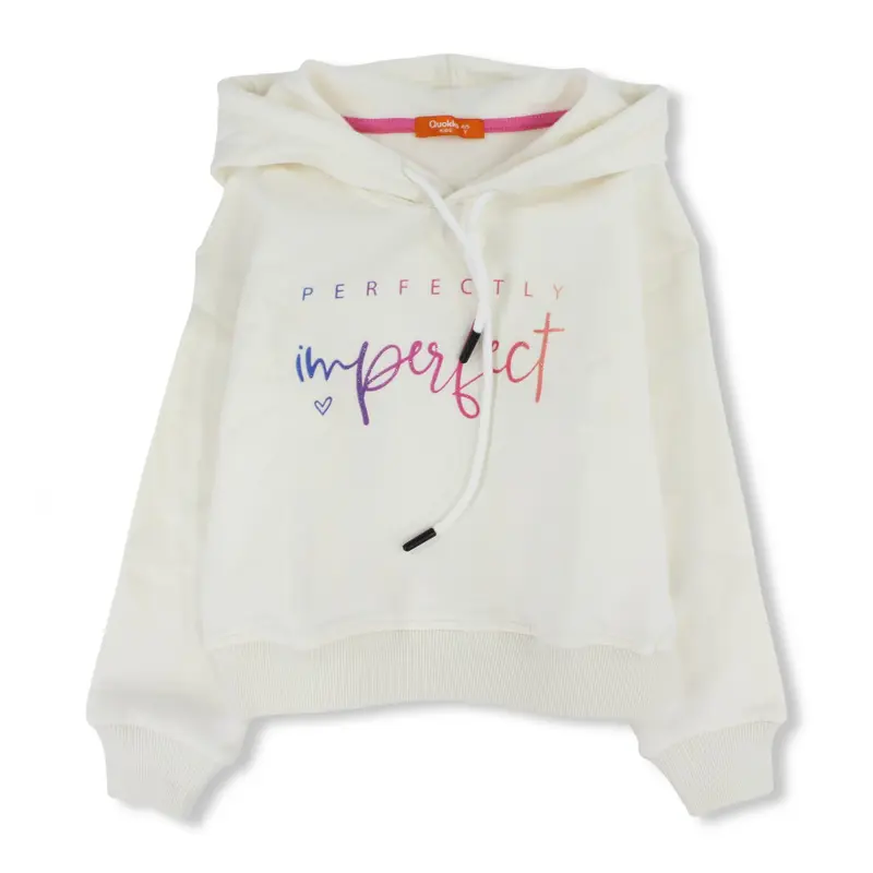 Girls Cotton Hoodie  Off-White with "Perfectly Imperfect" Design