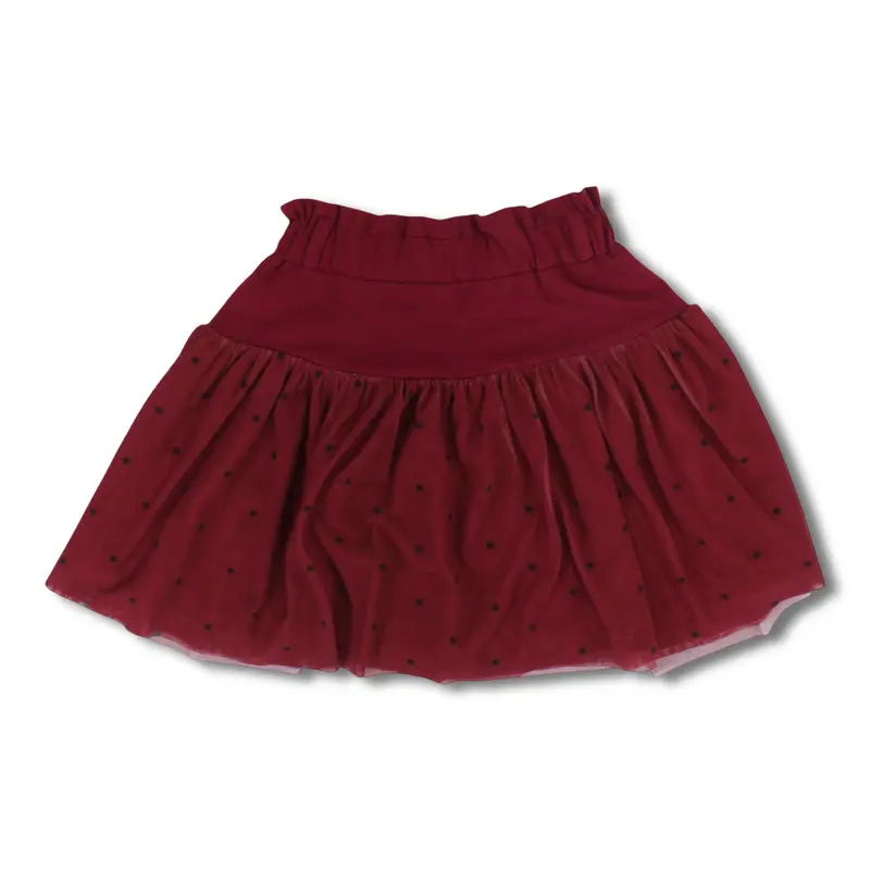 Girls Cotton Skirt - Maroon with Mesh Overlay