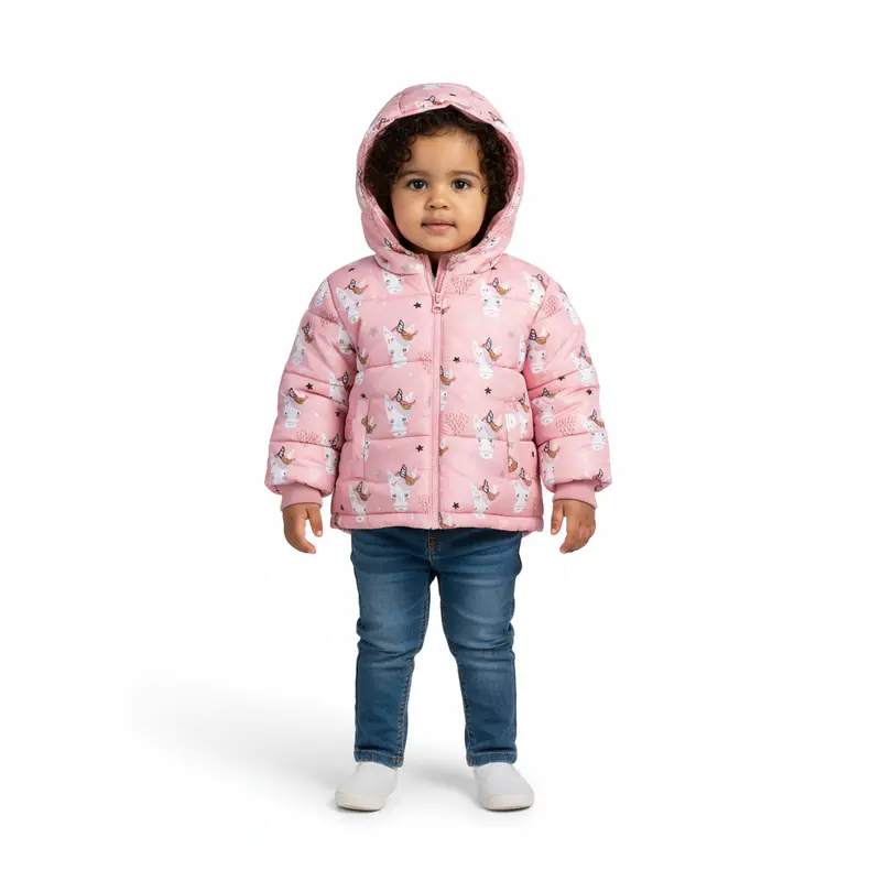 Girls Waterproof Jacket  Pink with Unicorn Print