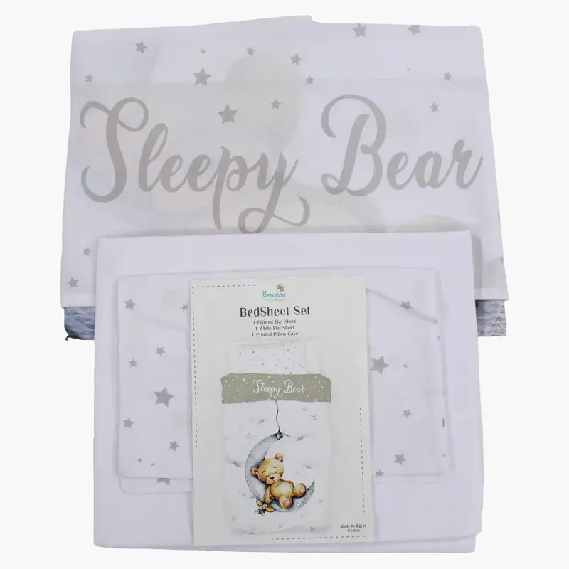 Sleepy Bear Bed Sheet Set  White