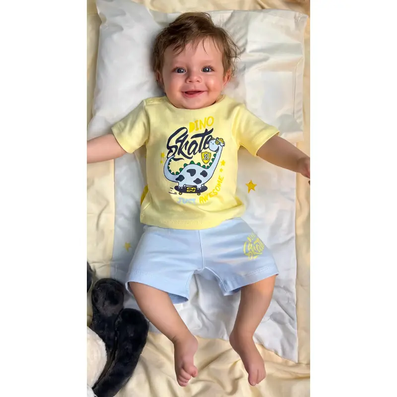 Baby Boys Cotton Pajama Set  Yellow "Dino Skate" Print
