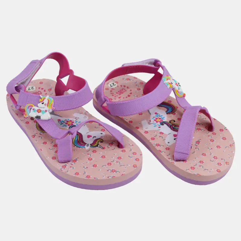 Baby Girls Rubber Sandal  Purple with Unicorn Print