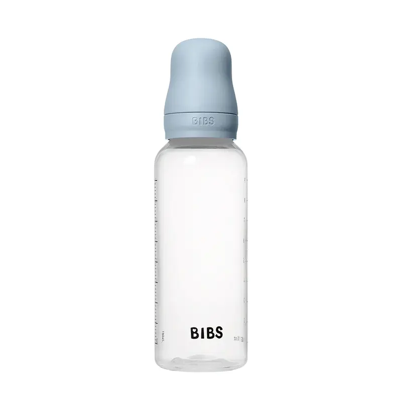 BIBS Round Silicone Baby Bottle 1-Pack 270 ml Medium Flow - Baby Blue