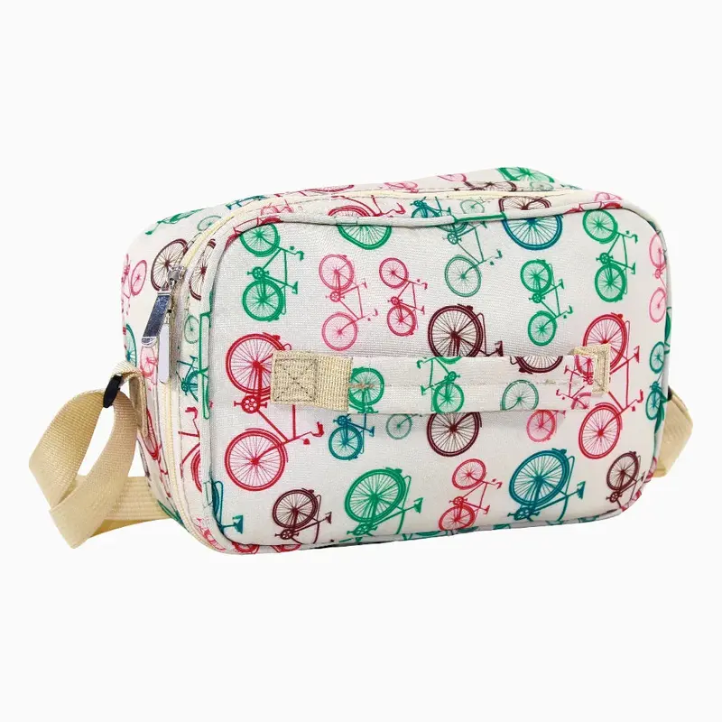 Fabric Lunch Bag  Beige with Bicycle Design