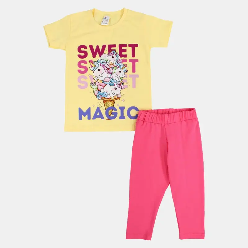 Girls Cotton Pajama Set - Sweet Magic Print