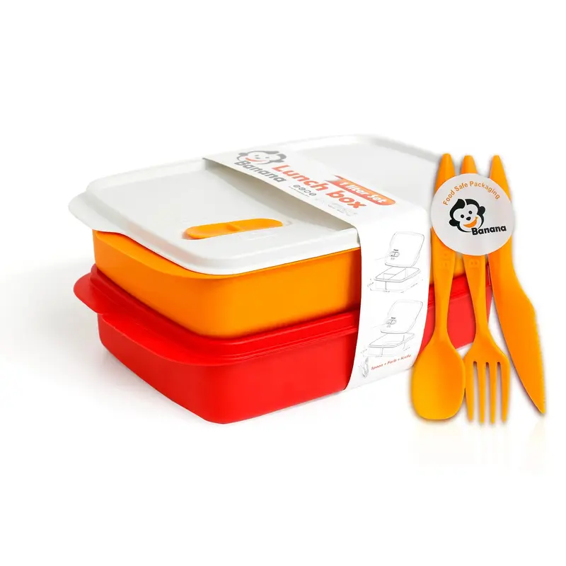Plastic Lunch Box Set  Red (2-Piece of 1L)