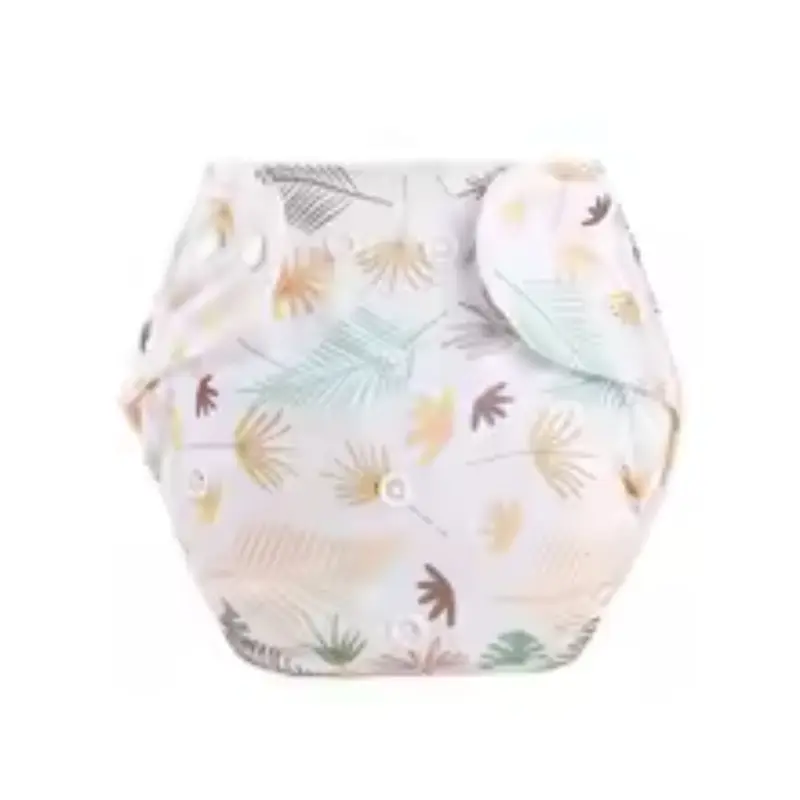 Unisex Baby Reusable Diaper  White with Leaves Design