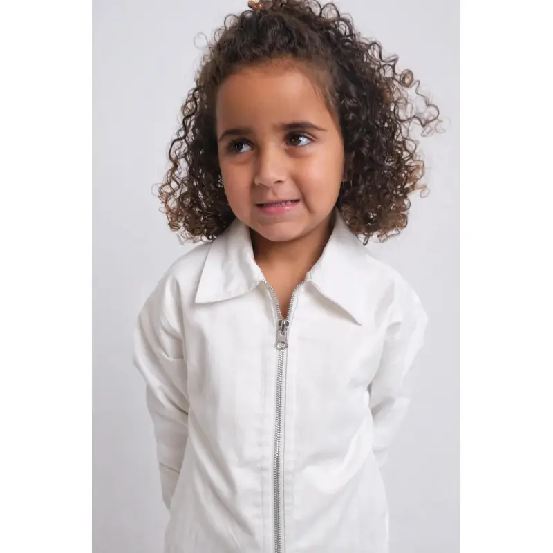 Unisex White Long-Sleeved Gabardine Jacket