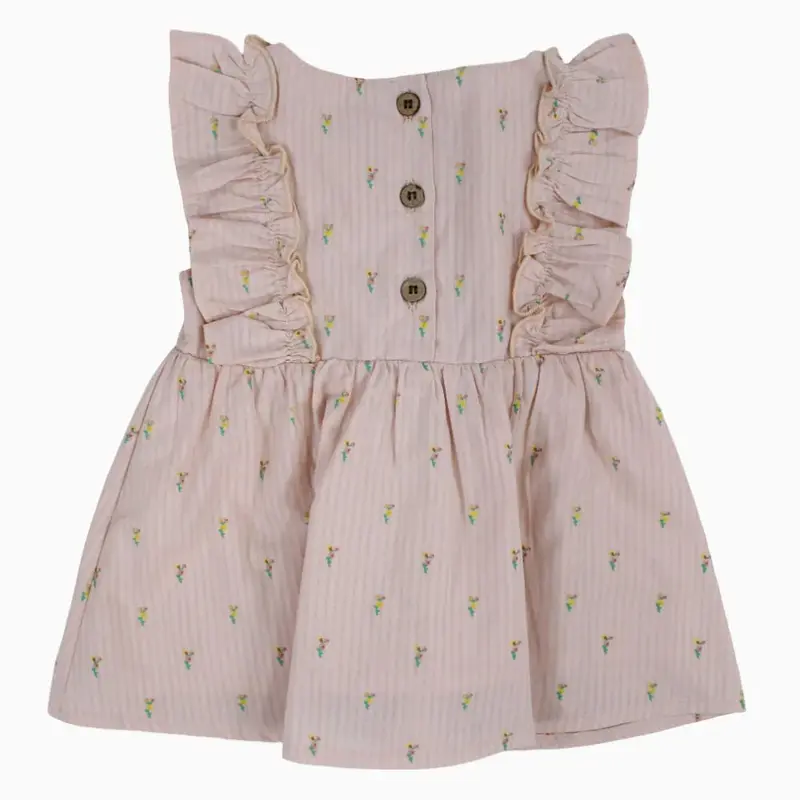 Baby Girls Cotton Dress  Salmon with Little Flowers