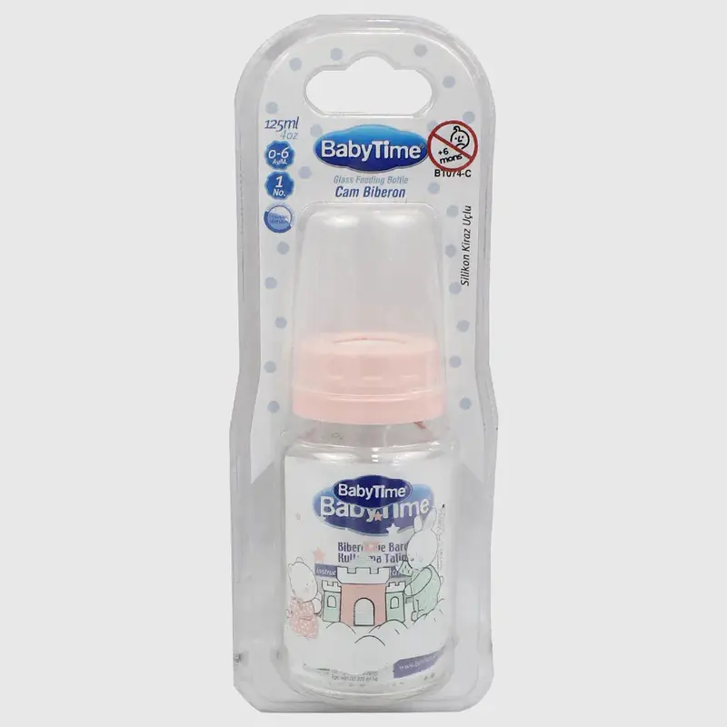 Baby Time Glass Feeding Bottle 250ml  Pink