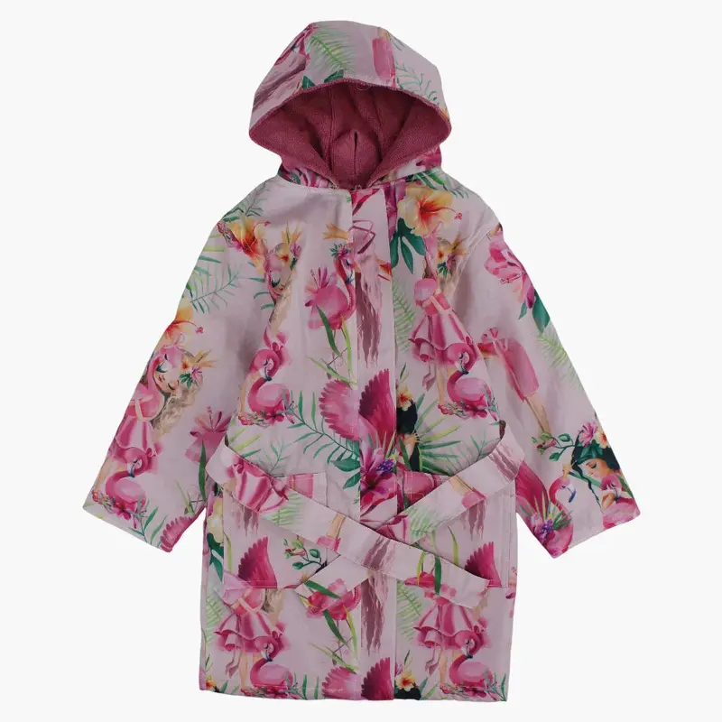 Girls Swim Robe  Pink with Flamingo Print