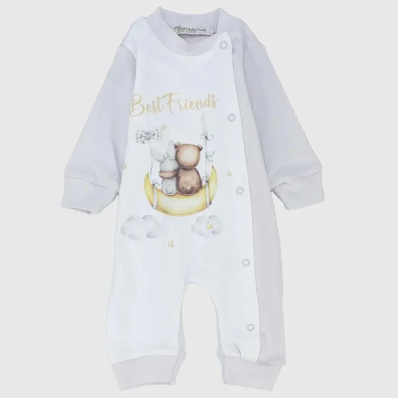 Grey Best Friends Long-Sleeved Baby Footless Onesie