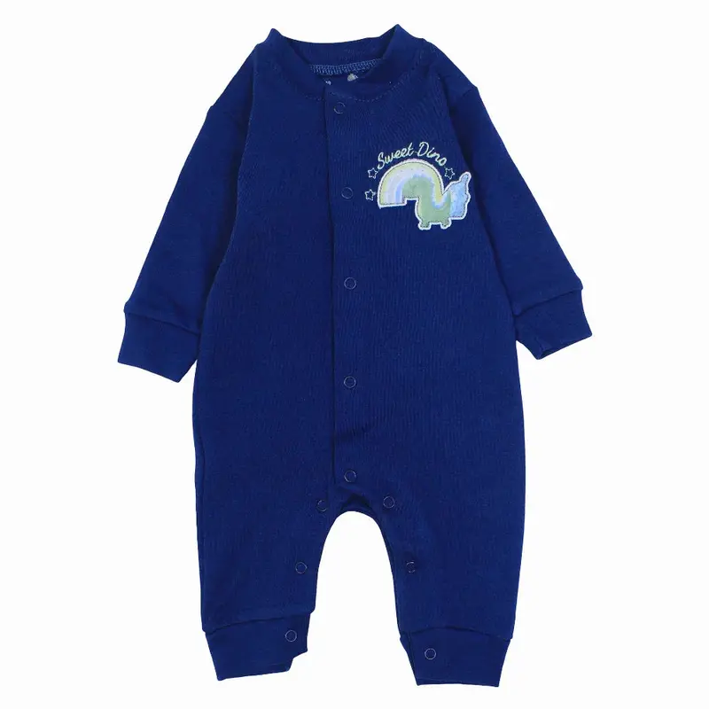 Baby Boys Cotton Footless Onesie  Navy with Sweet Dino Design