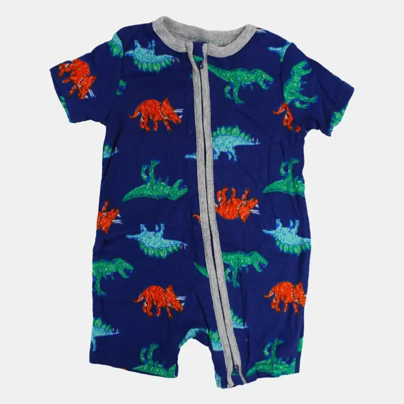 Baby Boys Cotton Romper  Indigo with Dinosaurs Print