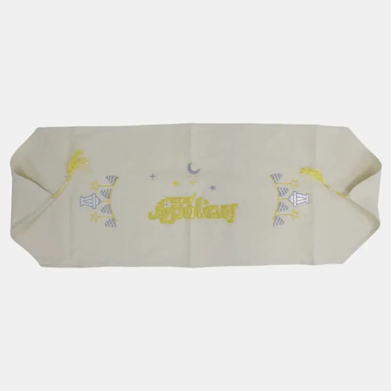 Linen Table Runner - White/Gold | Ramadan Kareem