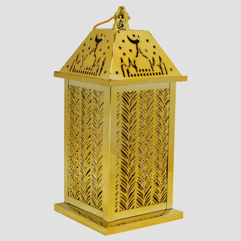 Ramadan Lantern  Gold Steel Square Design (19x10cm)