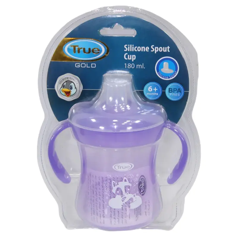 True Gold Training Cup with Silicone Spout & Lid  180ml Purple (6+ months)