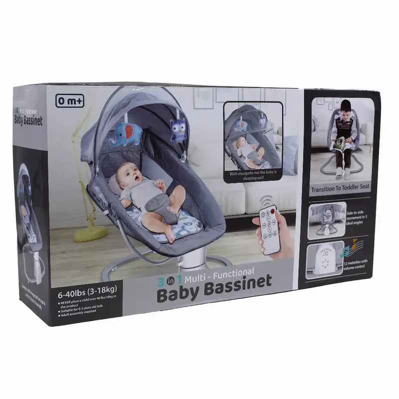 3-in-1 Multi-Functional Baby Bassinet - Grey