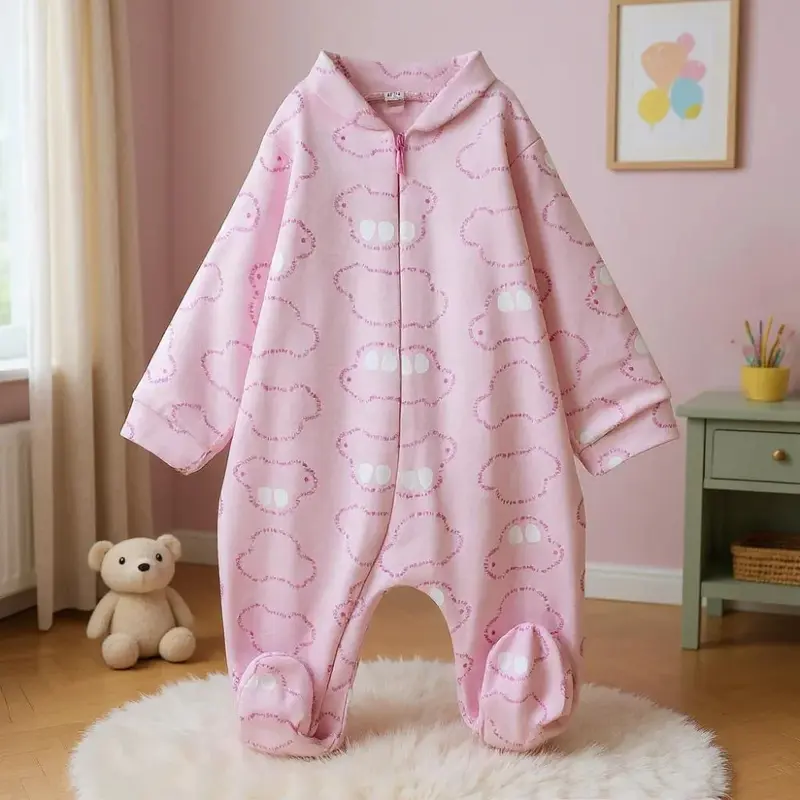 Baby Girls Baby Footie  Pink with Car Prints