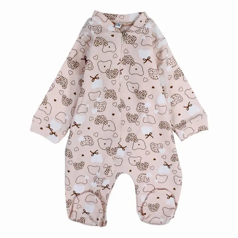 Baby Girls Baby Footie  Salmon with Bear Design